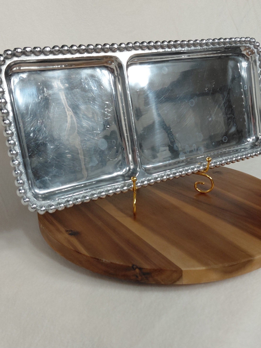 Mariposa String of Pearls Divided Cheese and Cracker Tray Recycled Aluminum 18"